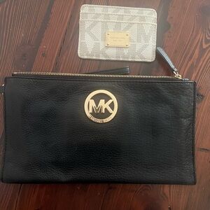Michael Kors Black Clutch with Cream Card Holder